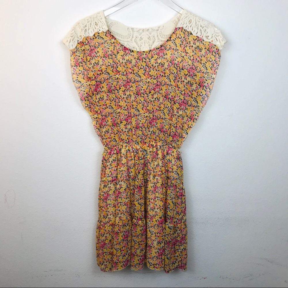 Yellow Dress with flower & crochet detail